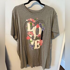 Torrid: Gray Love Graphic T-Shirt with Floral Design